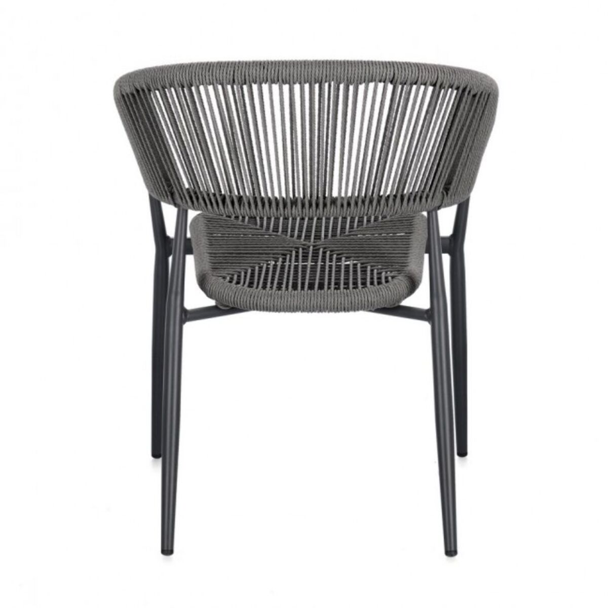 Set di 4 sedie ALGAIDA in alluminio antracite e fibre intrecciate grigie, impilabili