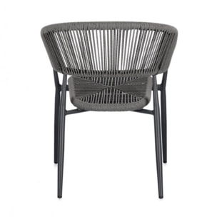 Set di 4 sedie ALGAIDA in alluminio antracite e fibre intrecciate grigie, impilabili