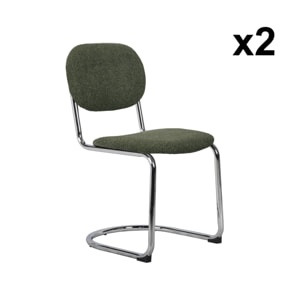 Lot de 2 chaises cantilever arrondie métal. bouclette texturée kaki et pieds chromés - L 47 x P 54.5 x H 81cm - Maloa