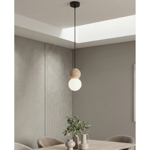 Lampada a sospensione LOOP in acciaio nero e legno