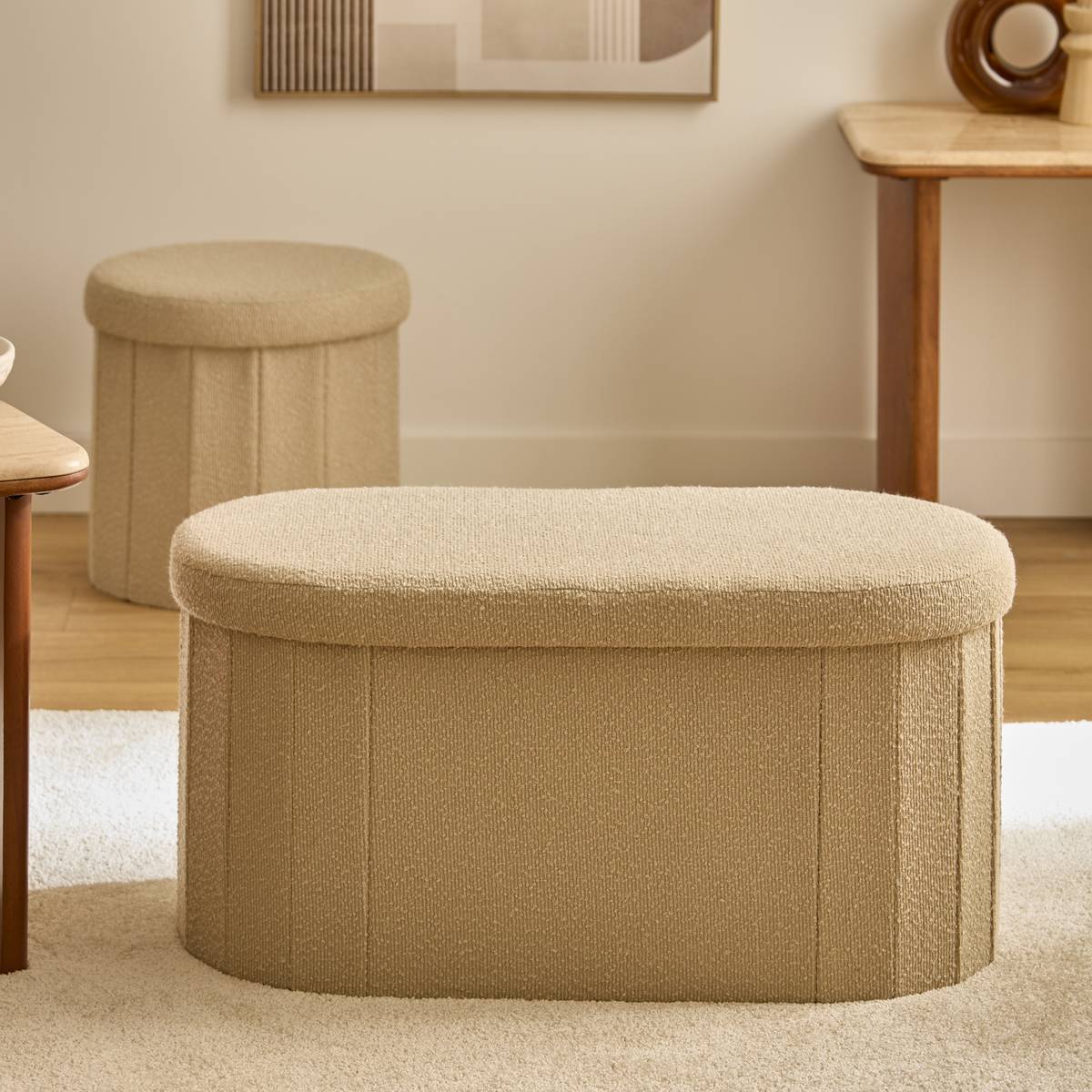 Pouf Fink ovale pliable 38x76cm beige