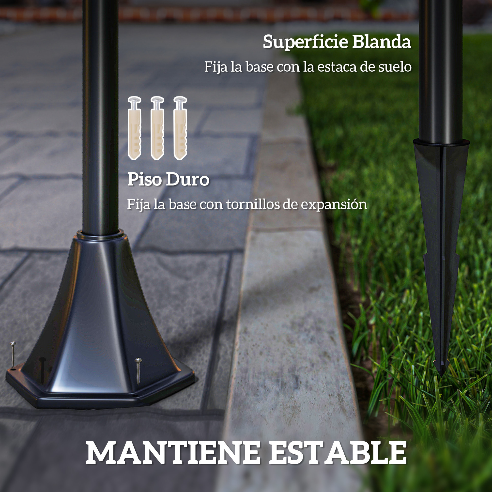 Farola Solar Luz Solar para Jardín con Panel Solar Encendido Automático y Marco de Acero Inoxidable Impermeable IP44 para Terraza Patio 18x18x160 cm Negro