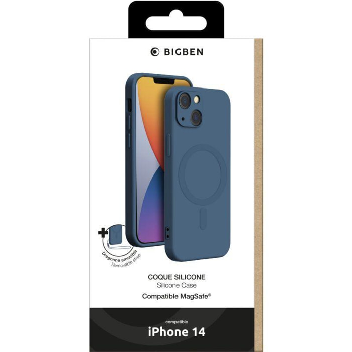 Coque BIGBEN CONNECTED iPhone 14 MagSafe silicone bleu