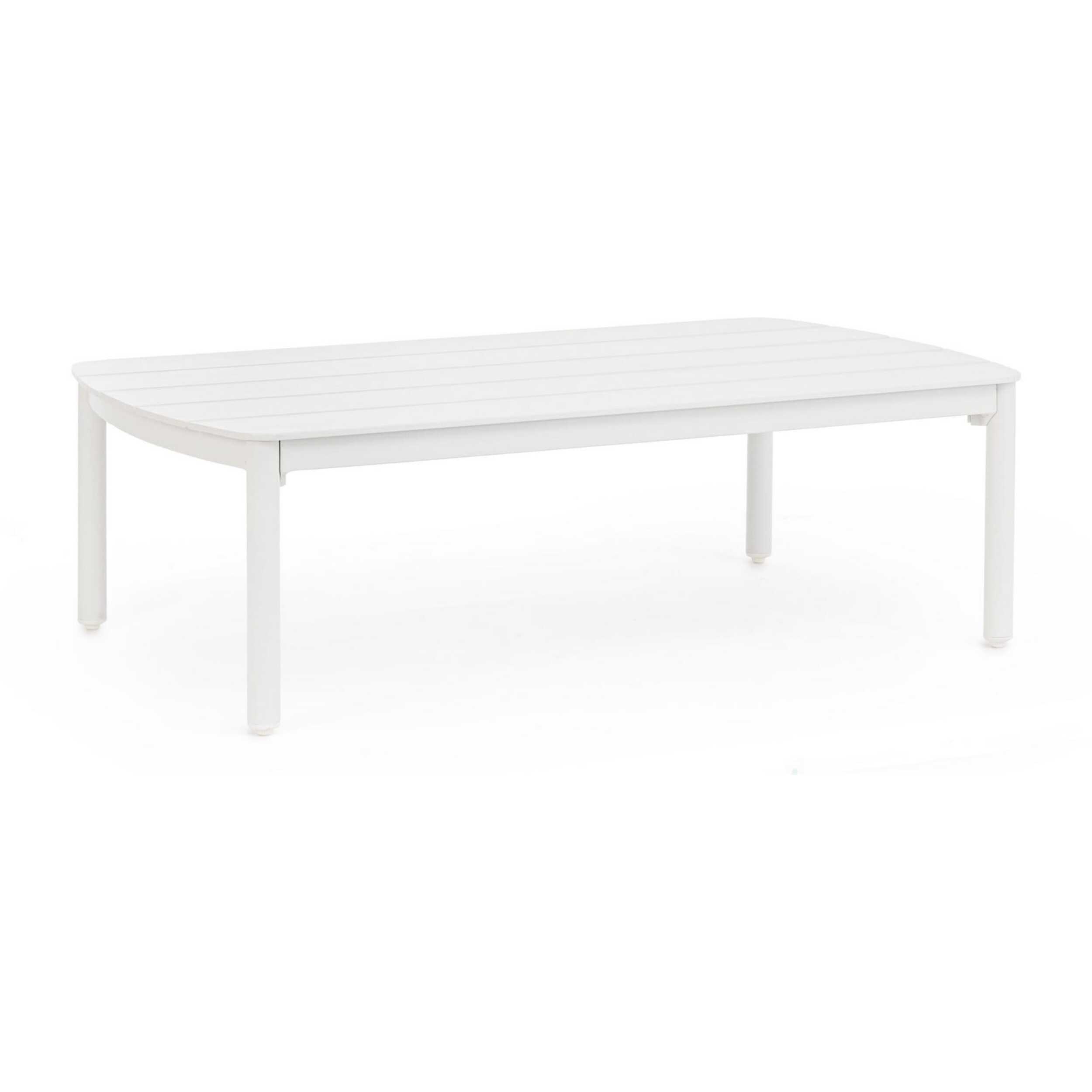Tavolino da giardino GAUDIX in alluminio bianco con piedini regolabili, 115×68,5 cm