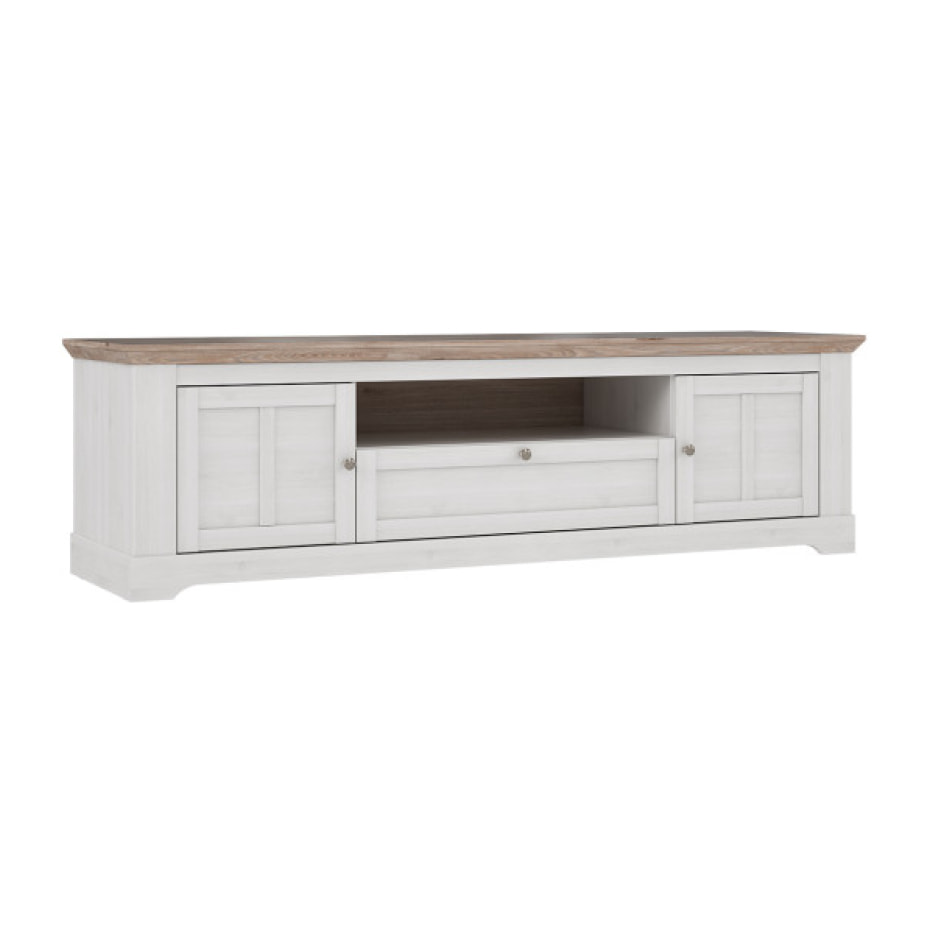 Meuble TV en bois effet chêne clair blanchi L204cm - ILONA