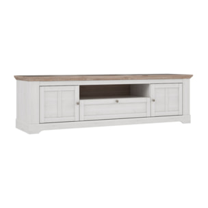 Meuble TV en bois effet chêne clair blanchi L204cm - ILONA