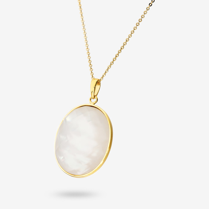 Collana Maglia Brillantina Diamantata in Argento 925 placcato Oro Giallo 18Kt con Pendente Estraibile in Madreperla