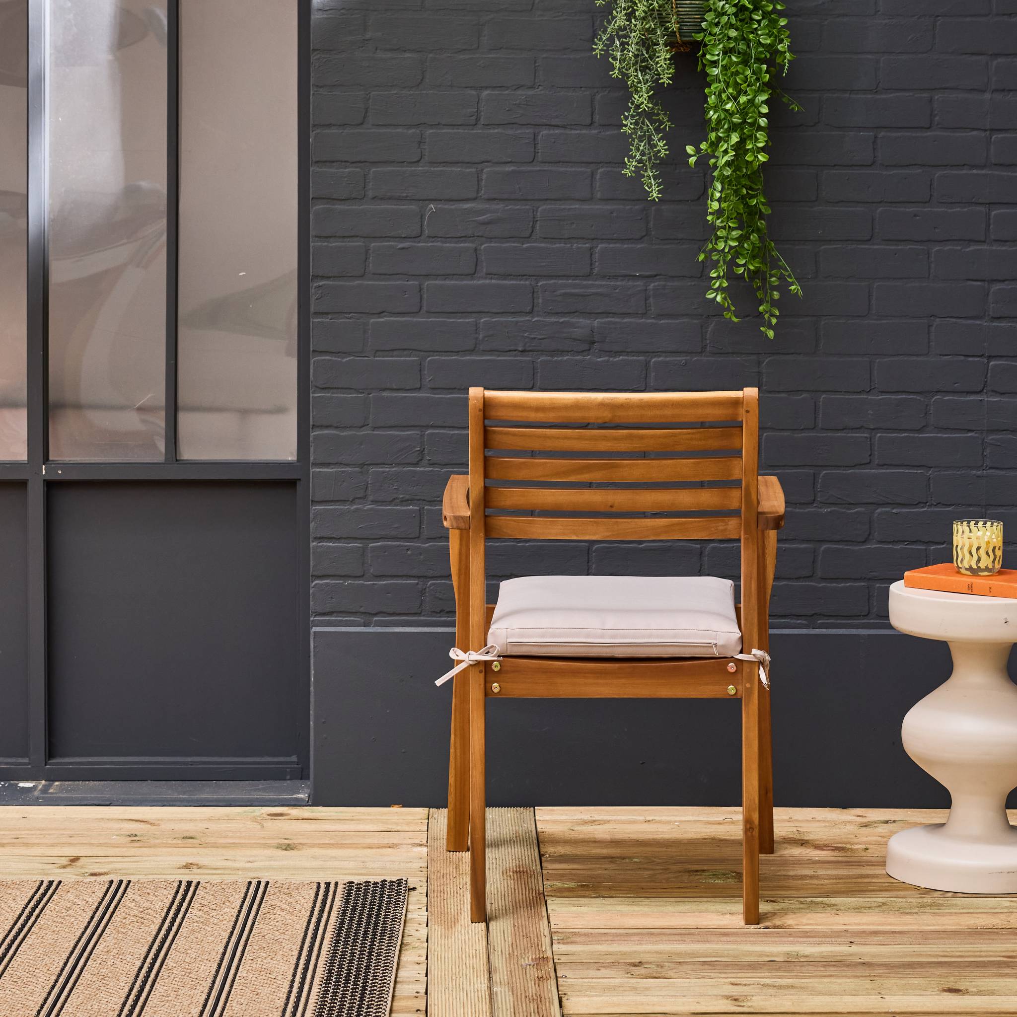 Fauteuil de jardin bois d'acacia (lot de 4) Savona 56 x 52 x 83 cm naturel et beige