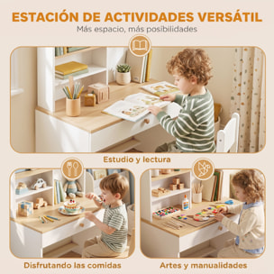 AIYAPLAY Escritorio Infantil, Mesa de Escritorio para Niños con Estante, 3 Compartimentos Abiertos y Cajón, para Estudio, Entrada, Dormitorio, para Niños de 3-8 Años, 80x50x100 cm, Blanco