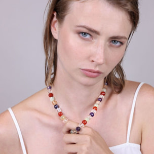 Collana Girocollo con Sfere di Pietra Naturale Quarzo Multicolore