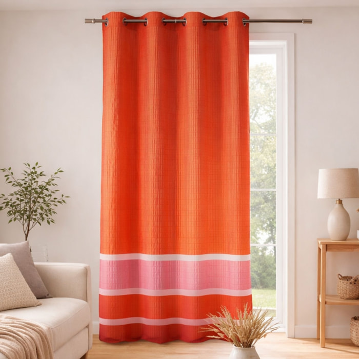 Voilage satiné rayures horizontales - Orange corail