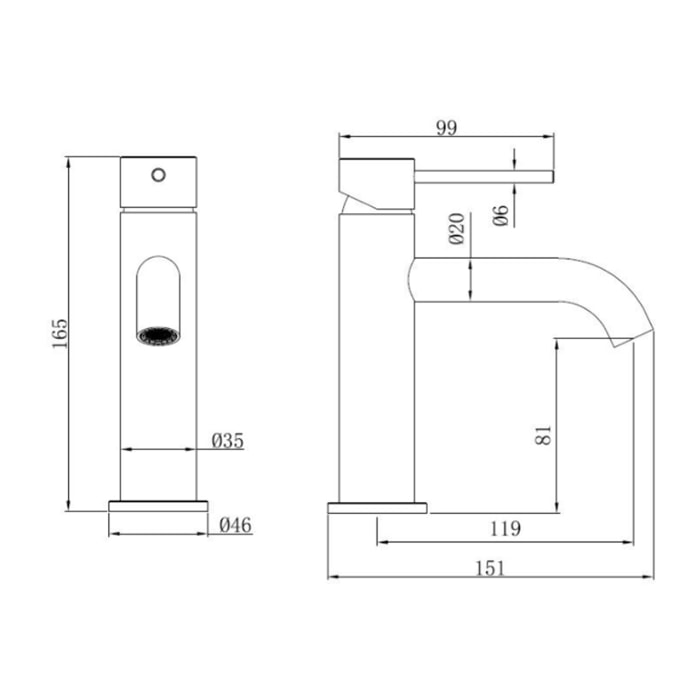 Aurum mitigeur lavabo sur pied 16,5 cm, à levier, sans vidage, noir mat (SATBAUR271C)