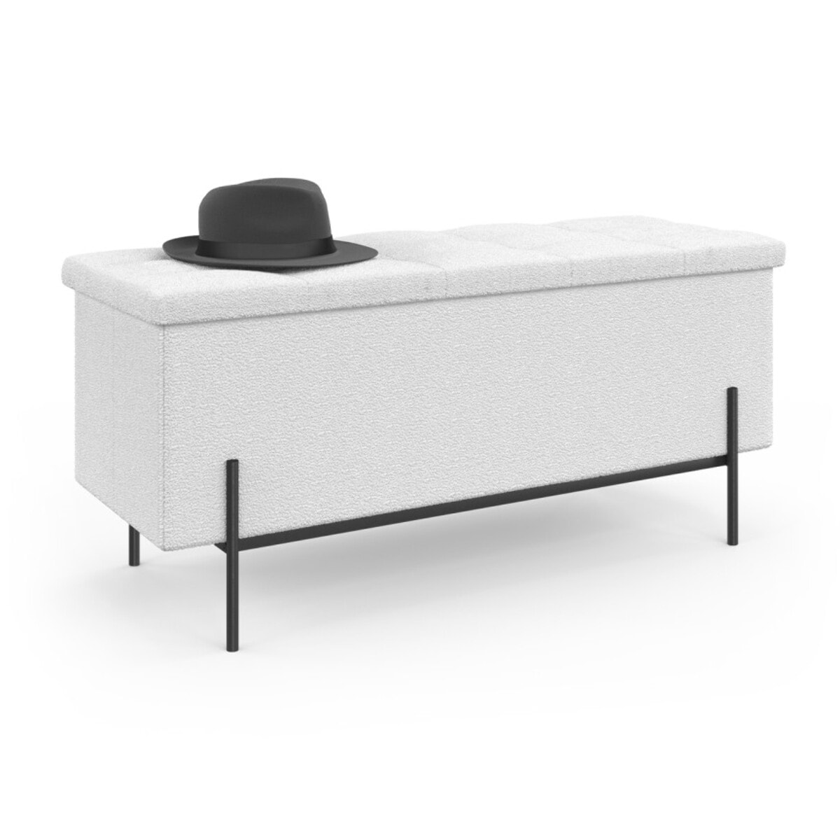 Banc coffre Loan en bouclette blanche et pieds noirs 100cm