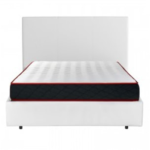 Lit coffre sommier relevable blanc + Matelas Memoire de Forme | Modele Rome Simili Cuir | Grande capacite de stockage