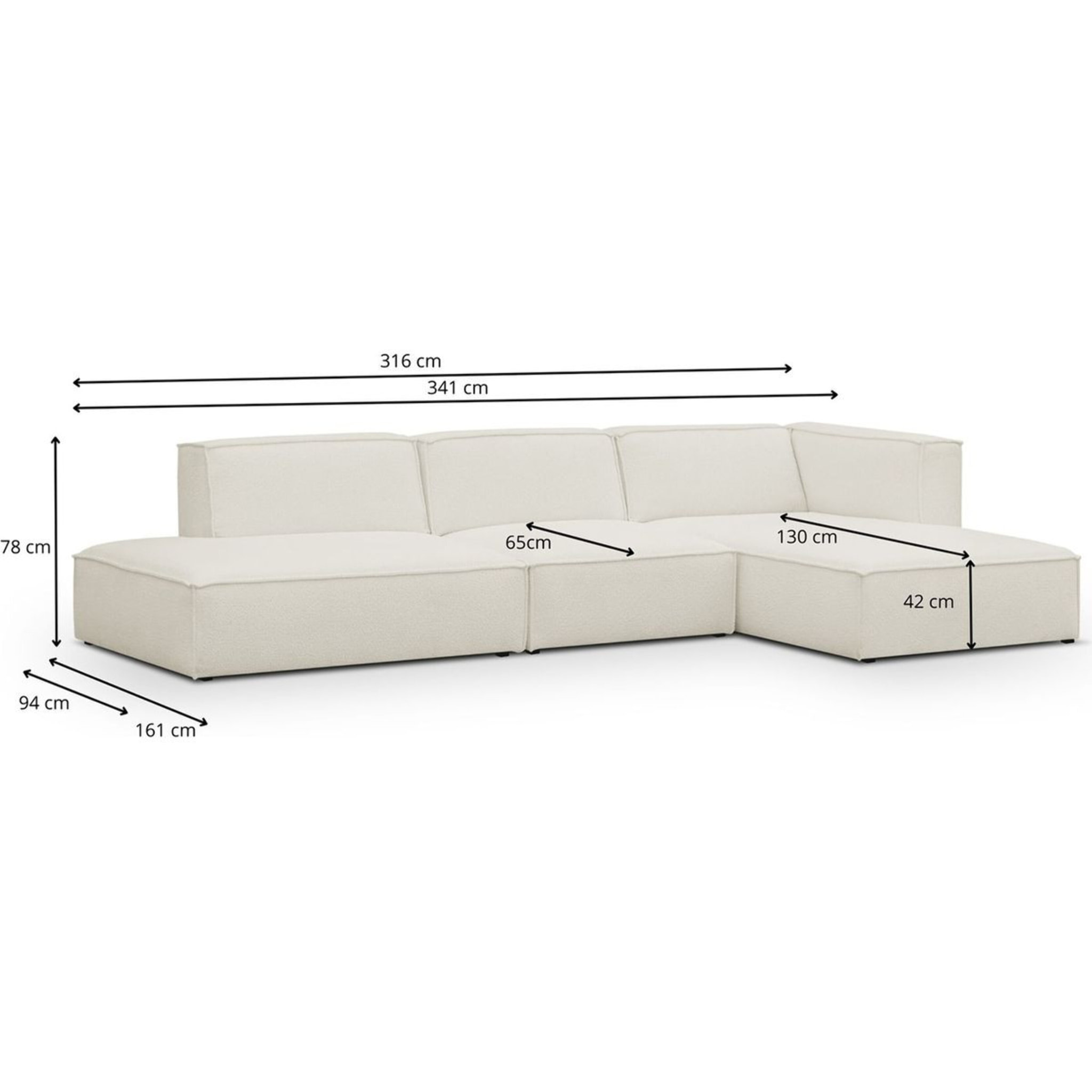 Canapé d'angle à droite modulable 6 places en tissu bouclette - REZIA