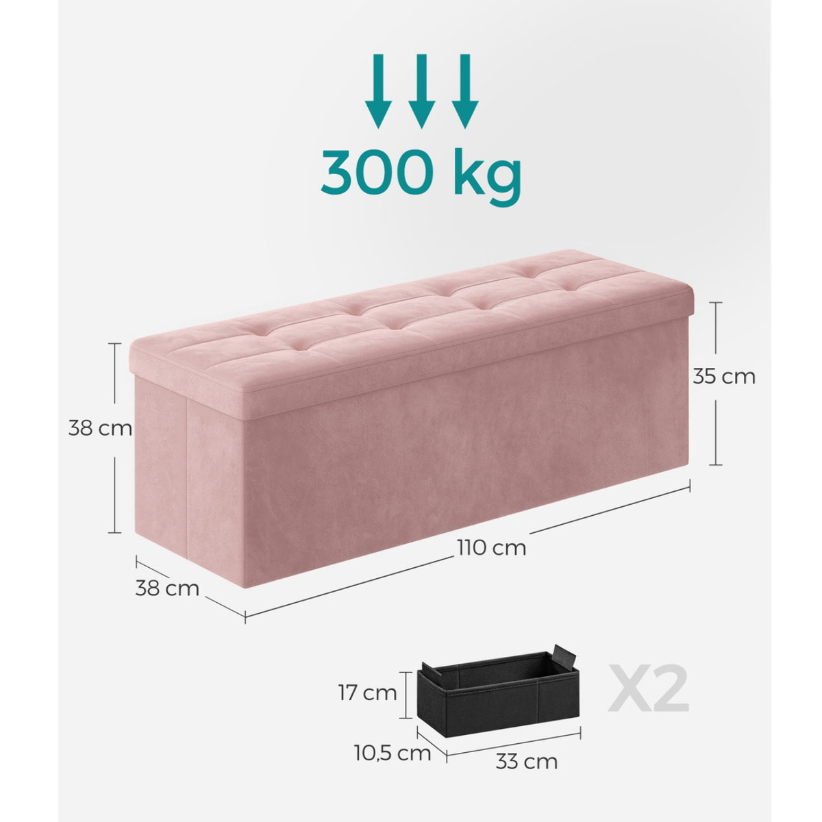 Panca Contenitore Pieghevole Oskar in Velluto Rosa Pastello