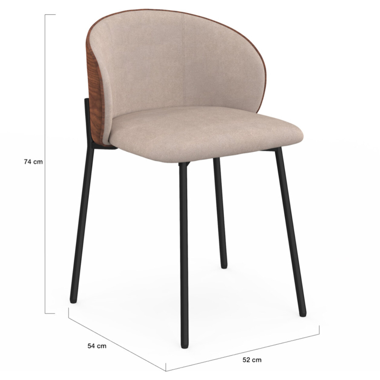 Chaises Poppy tissu taupe dossier effet noyer - lot de 4