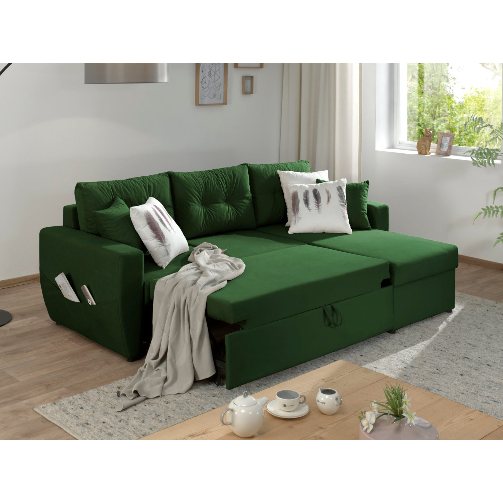 Astoria - canapé d'angle réversible - convertible avec coffre - style contemporain- 4 places - Vert