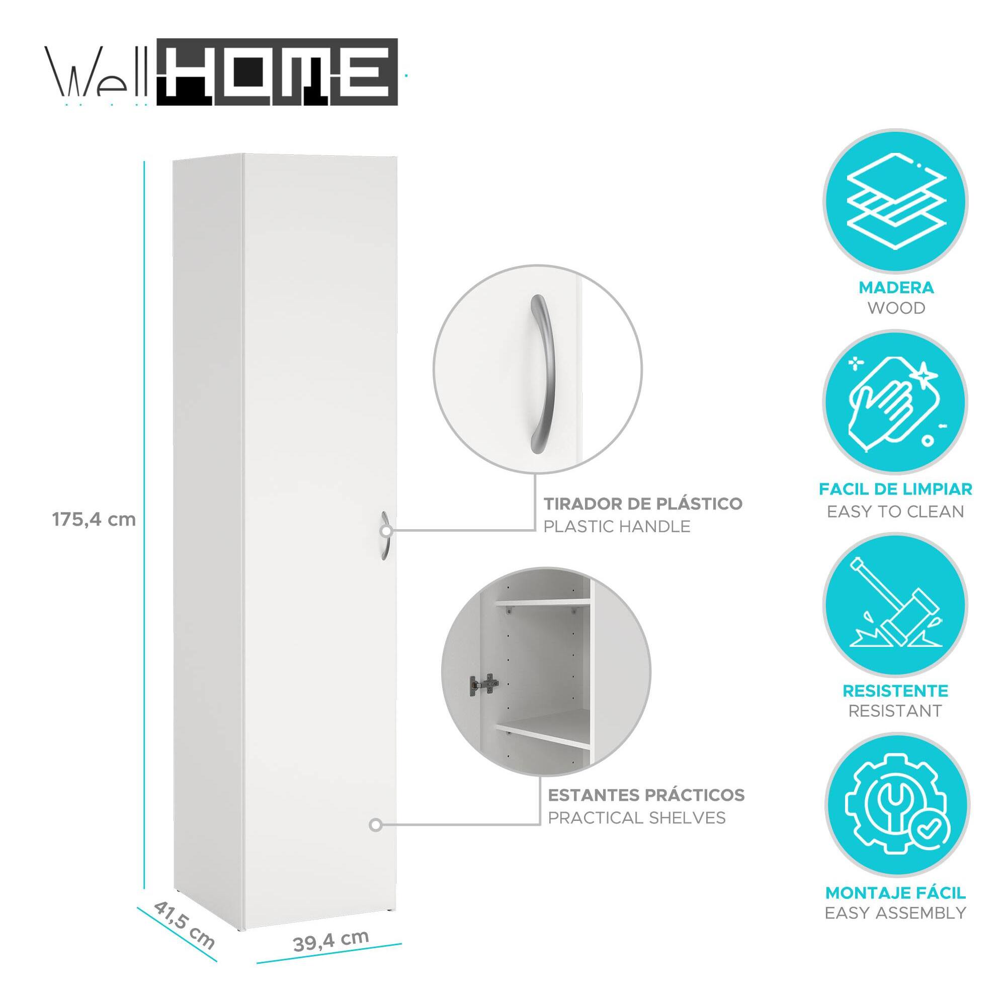 Armario duero con 1 puerta en color blanco 39,4x41,5x175,4cm