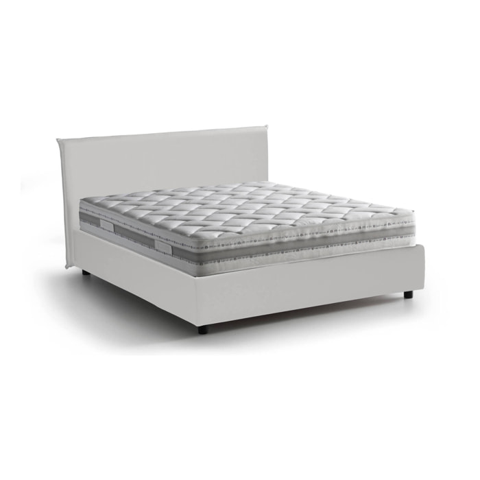 Letto matrimoniale Hackmanite, Letto contenitore con rivestimento in ecopelle, 100% Made in Italy, Apertura frontale, con materasso Cm 160x200 incluso, Bianco