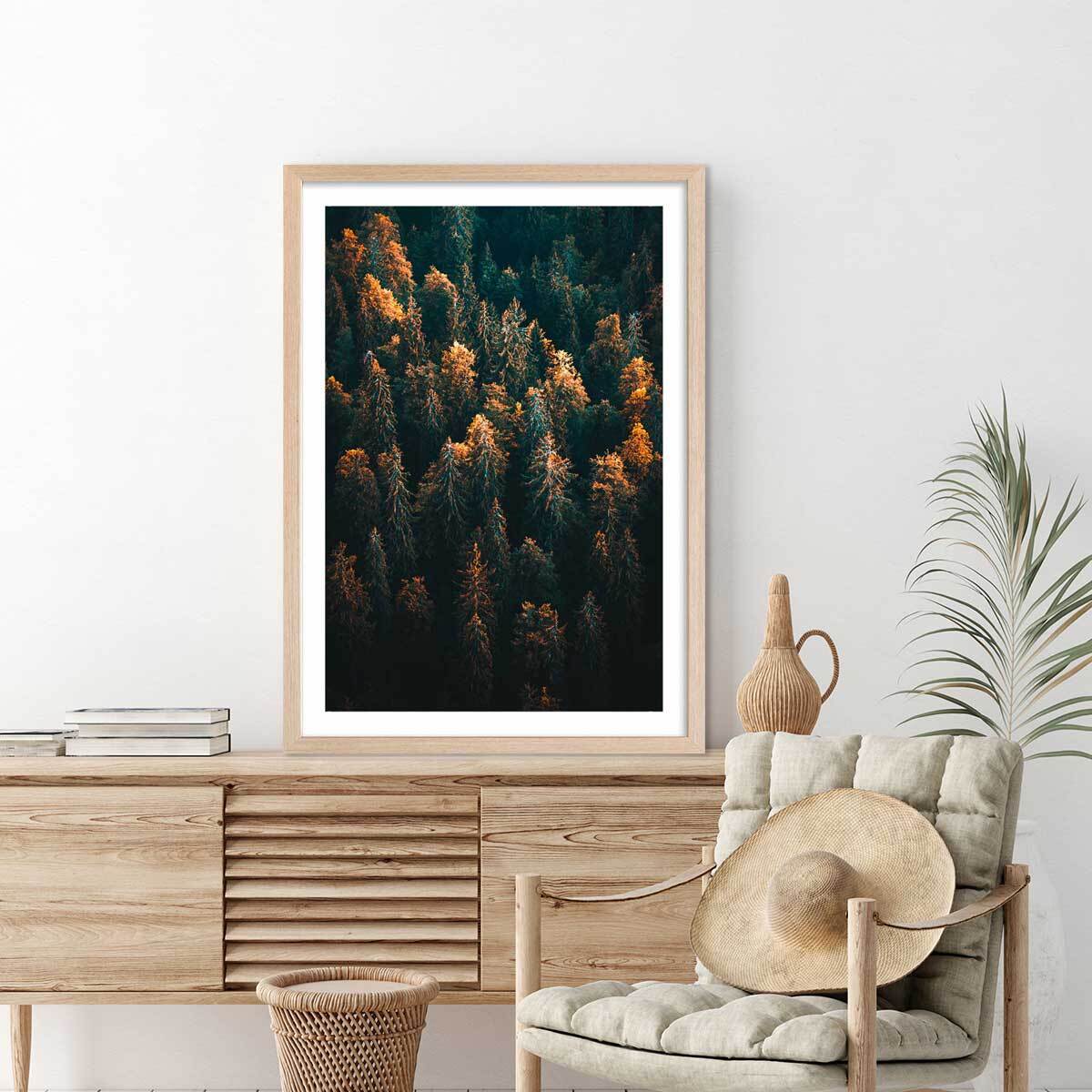 Affiche paysage couleur d'automne en haute savoie Affiche + cadre en bois - Chêne