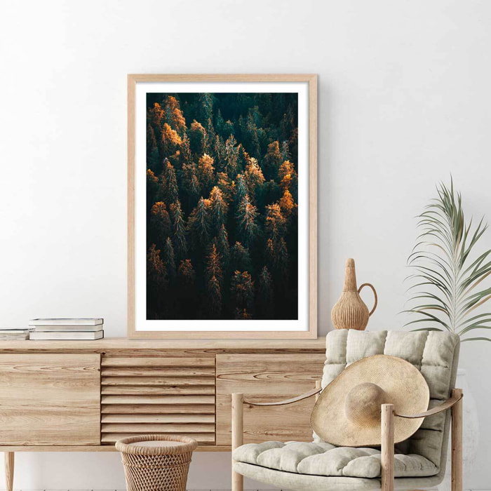 Affiche paysage couleur d'automne en haute savoie Affiche + cadre en bois - Chêne