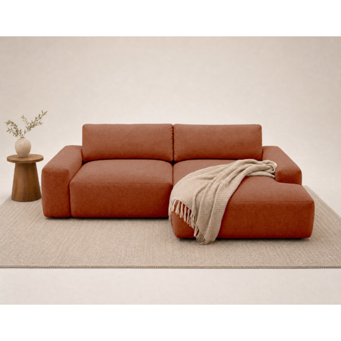 Tama - Canapé d'angle droit 4 places convertible avec coffre en tissu - Terracotta
