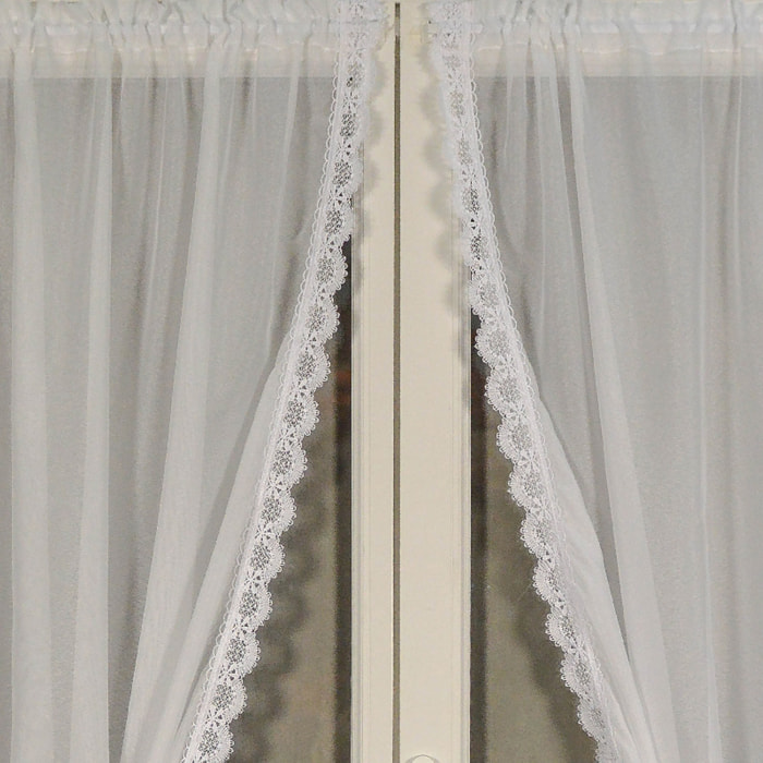 Paire de rideaux bonne femme à bord macramé - Blanc