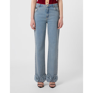PHILIPP PLEIN Straight Cut Jeans Roses Strass