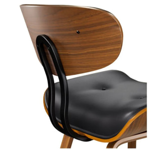 Chaise en PU noir et pieds en bois plié - Pétrus