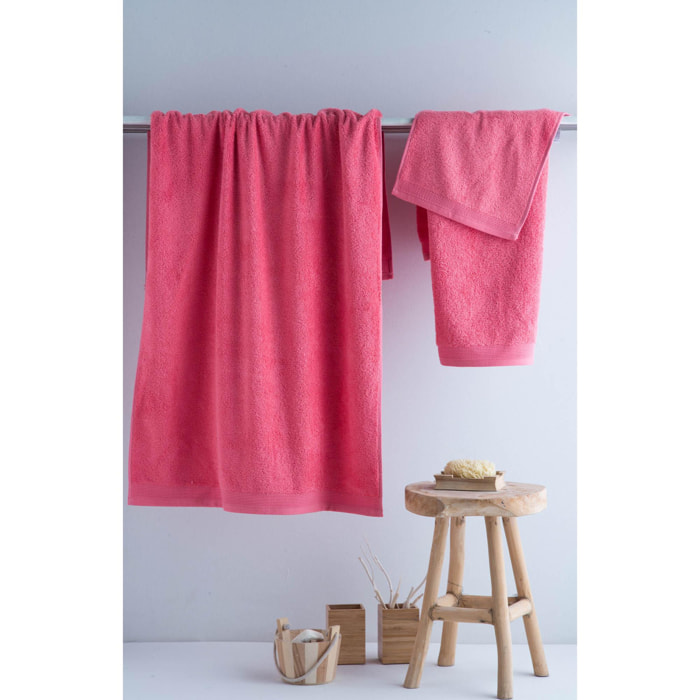 Set de 3 serviettes en coton 450 gr/m2 couleur Corail