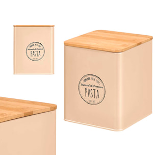 Barattolo quadrato beige con coperchio in bambù. Design "Pasta".
