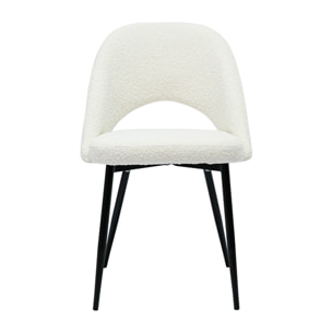 Chaises design en tissu effet laine bouclée blanc et métal noir (lot de 2) COSETTE