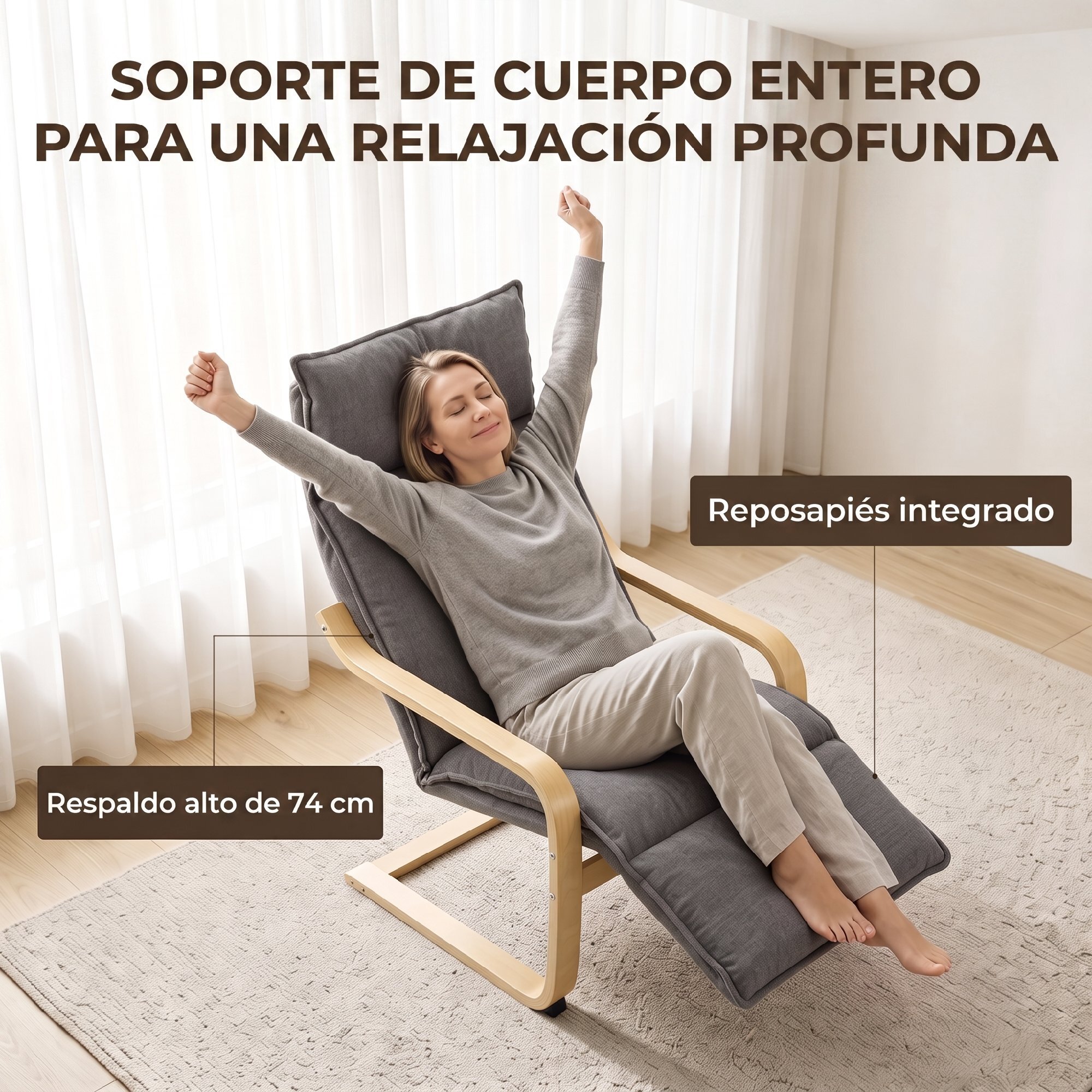 Sillón de Salón con Reposapiés, Butaca de Salón Tapizada en Lino con Balanceo Suave, Respaldo Alto, Asiento Ancho, Sillón de Relax para Dormitorio, Oficina, Estudio, Gris Oscuro