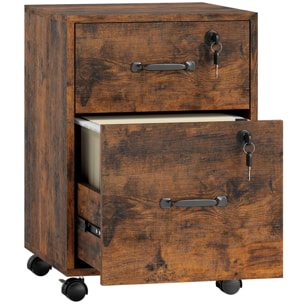 Caisson bureau verrouillable mobile 2 tiroirs coulissants trieur dossiers effet bois