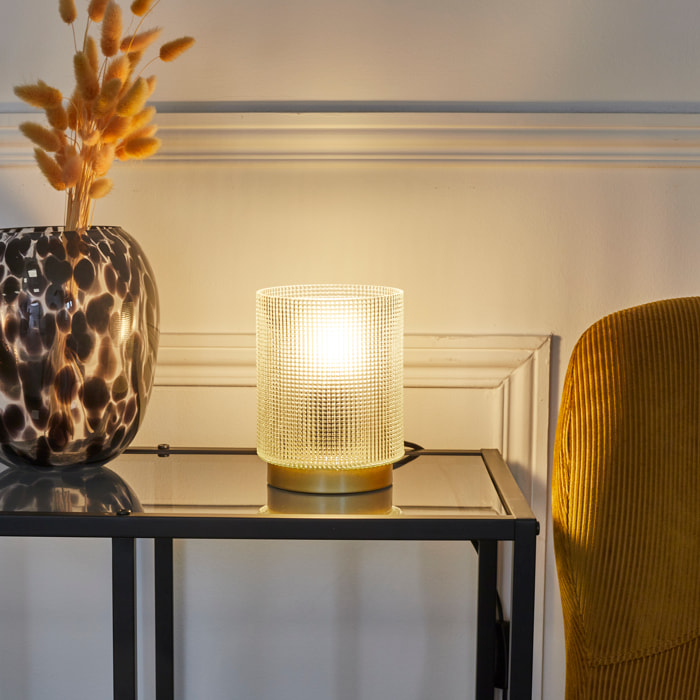 Lampe A Poser Verre Embosse Blanc