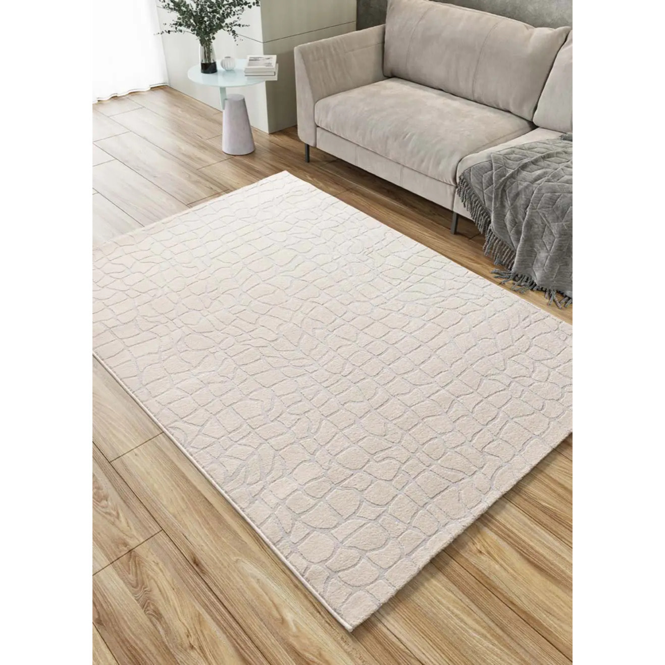 BARESA Alfombra moderna con relieve en tonos crema y gris, varias medidas disponibles