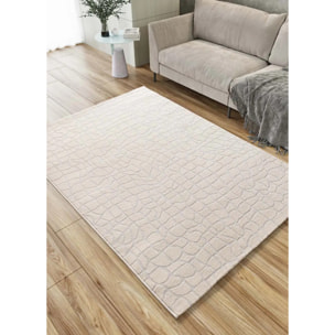 BARESA Alfombra moderna con relieve en tonos crema y gris, varias medidas disponibles