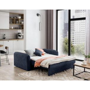 Michelle - canapé droit 3 places convertible avec coffre en velours - Bleu