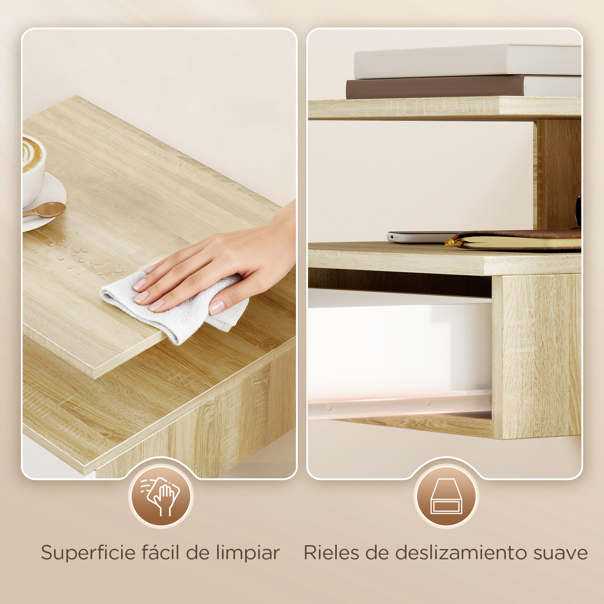 Juego de 2 Mesitas de Noche Flotantes con Cajón, Mesillas de Noche Dormitorio, Montado en la Pared, Estilo Moderno, para Sala de Estar, 35x32x22,5 cm, Roble y Blanco