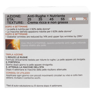 Crema Viso Anti-Rughe Trattamento Nutriente Giorno Attiva 65+ con Multi-Vitamine - Barattolo da 50ml