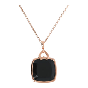 Collana Catena Forzatina con Cuore e Pendente Quadrato in Onice Nero