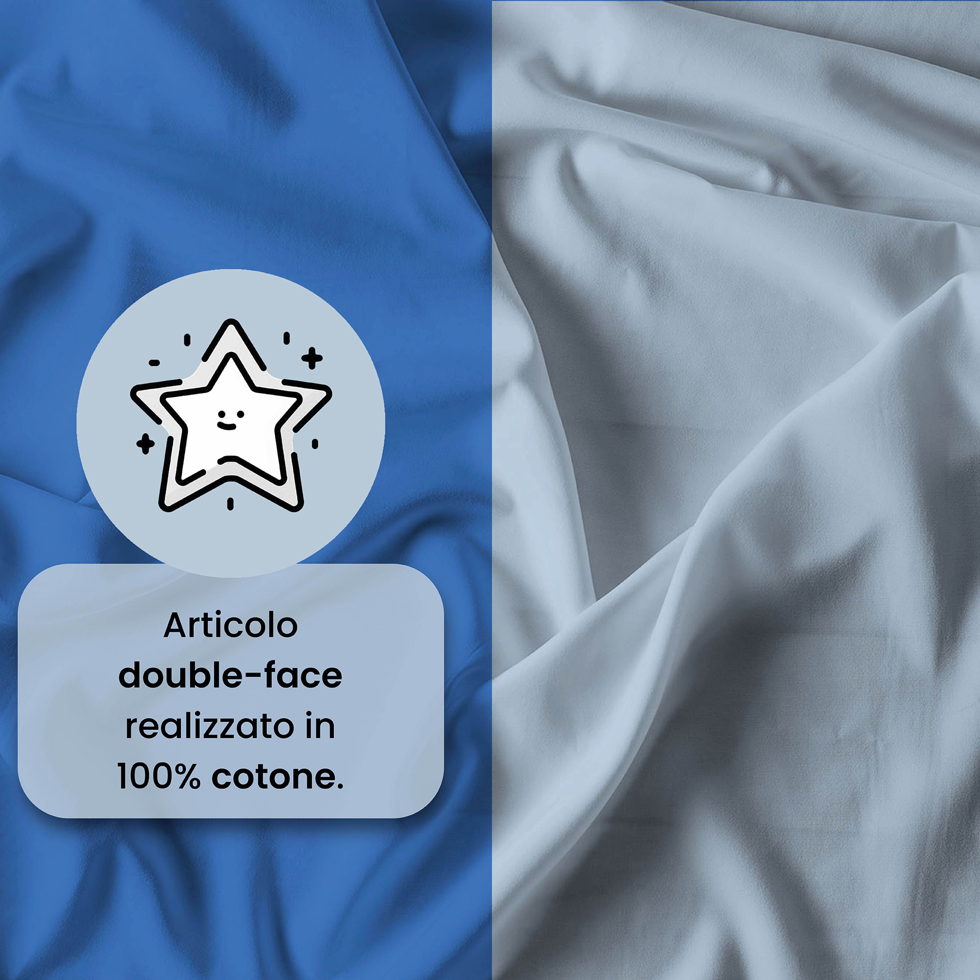 PARURE COPRIPIUMINO NATURAL COLOR, 100% Cotone, Made in Italy - ROYAL/AZZURRO
