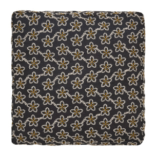Housse de coussin brodée en lin, Made in France, FLEURS , noir