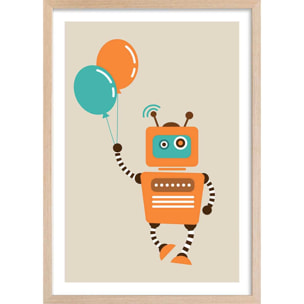 Affiche robot aux ballons Affiche + cadre en bois - Chêne