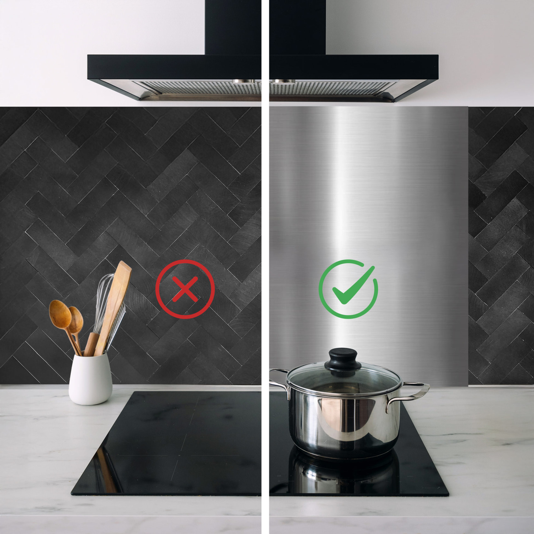 Crédence adhésive murale 3D  - Effet chevron 4 pièces - Noir