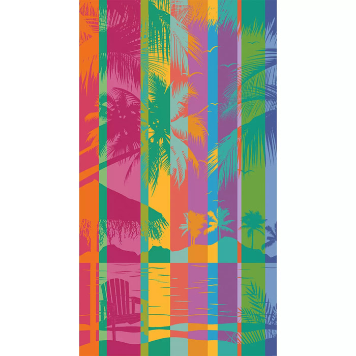 Drap de plage pur coton 500 g/m² motif jacquard multicolore Palmito pop