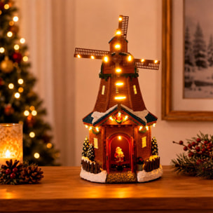 Molino de viento navideño con luces led blanco cálido, movimiento y música, usb o pilas 20x18,5x35,5 cm