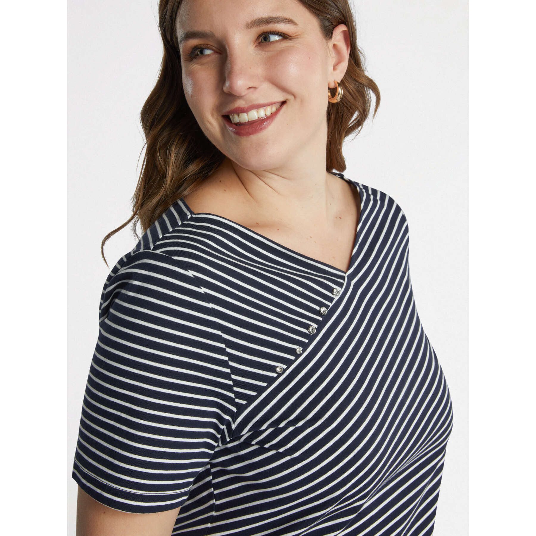 Fiorella Rubino - T-shirt a righe con strass - Blu