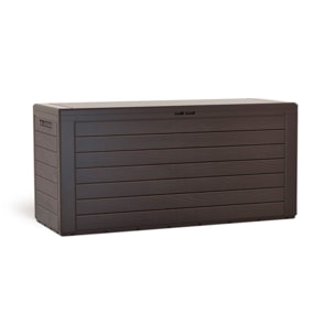 Baul de jardin 280 litros Prosperplast Woodebox de plastico en color ocre oscuro 116 x 43,8 x 55 cm
